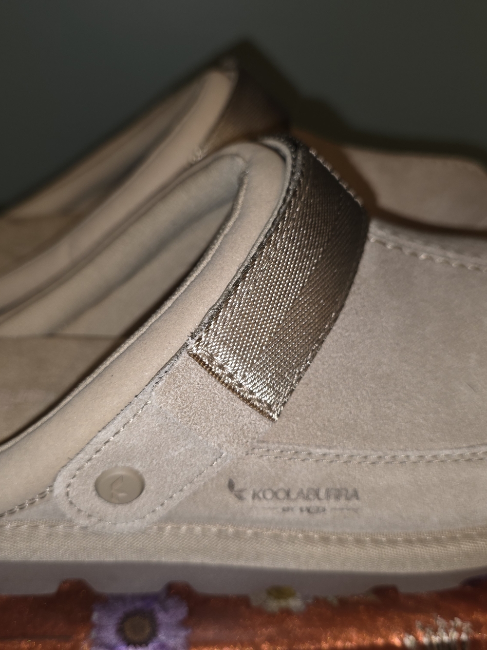 Koolaburra Tan Suede Mules with Metallic Gold Strap - Picture 5 of 10